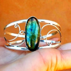 New Labradorite 925 Silver Cuff Bracelet.